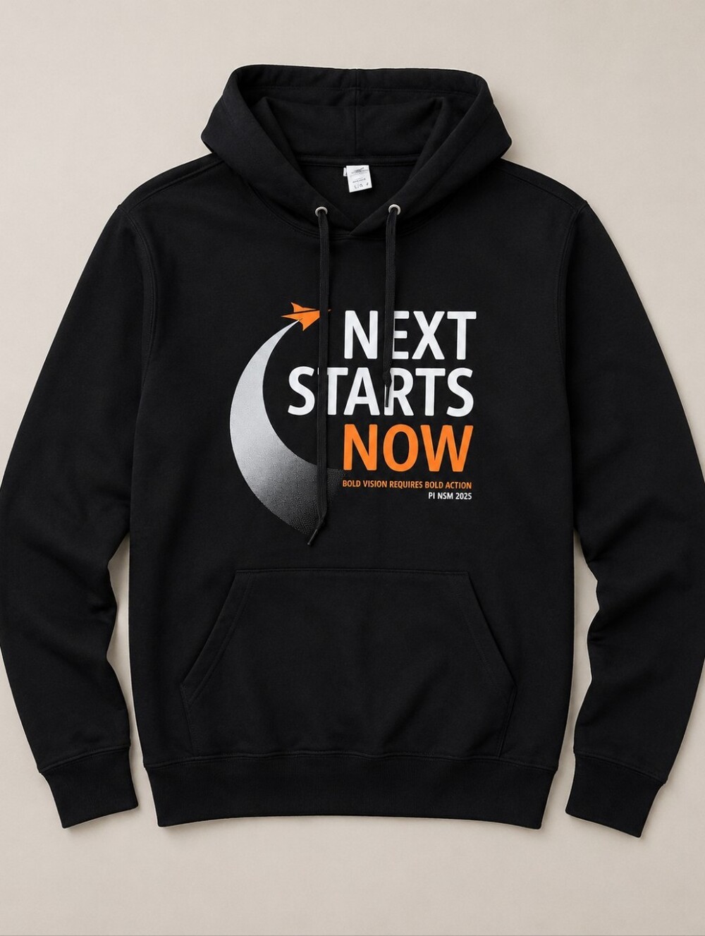 Jerzees Black Hoodie with Orange & Silver 'Next Starts Now' Graphic